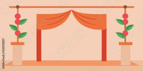 Vector illustration design of a house window with flowers and red curtains, a perfect home decoration icon
