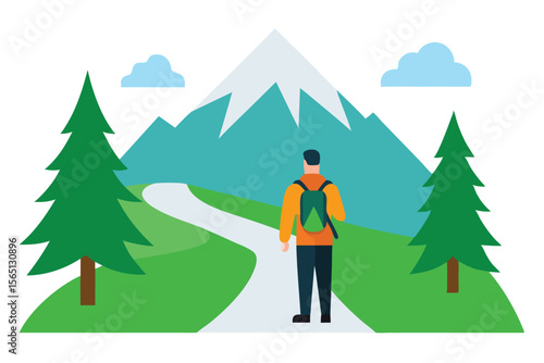 Hiker on Mountain Path Adventure, Nature, and Exploration