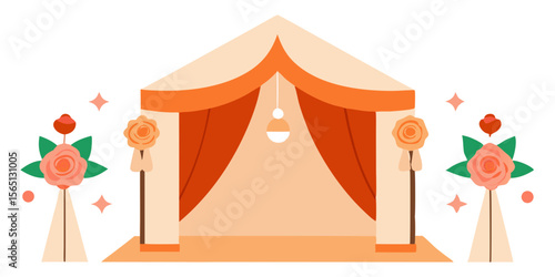 Red and blue cartoon circus tent vector illustration for carnival fun