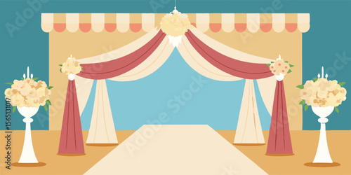 Vintage circus tent illustration with flags on a white or blue background for carnival fun and park entertainment design