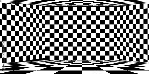 Floor in perspective with checkerboard texture. Empty chess board. Vector illustration.
