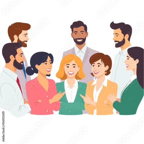 A group of seven staff are discussing the agenda for an upcoming event. Everyone is smiling or nodding, showing active participation.