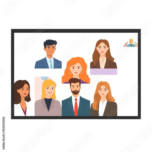 A group of nine staff are attending a video call. The atmosphere is professional yet relaxed.