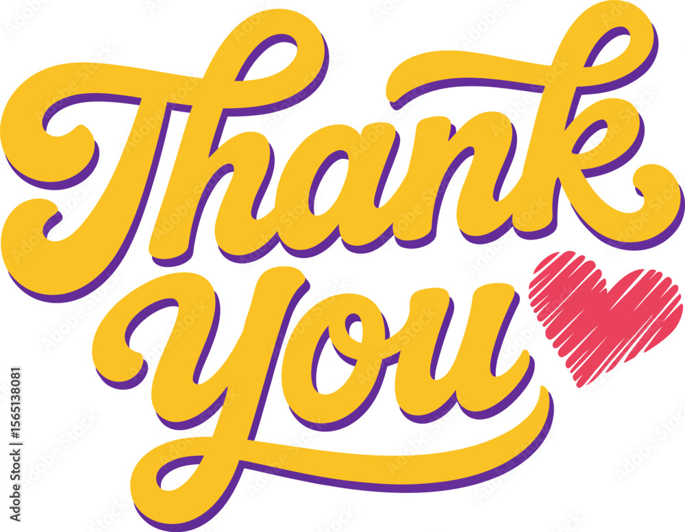 Fototapeta premium Golden script thank you with chunky letters and pink brush heart for joyful event card or tag design 