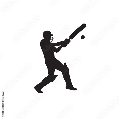 Cricket Batsman Silhouette Batting Action Sports Icon Vector