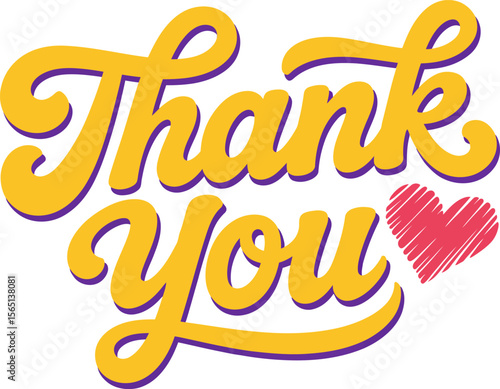 Golden script thank you with chunky letters and pink brush heart for joyful event card or tag design  