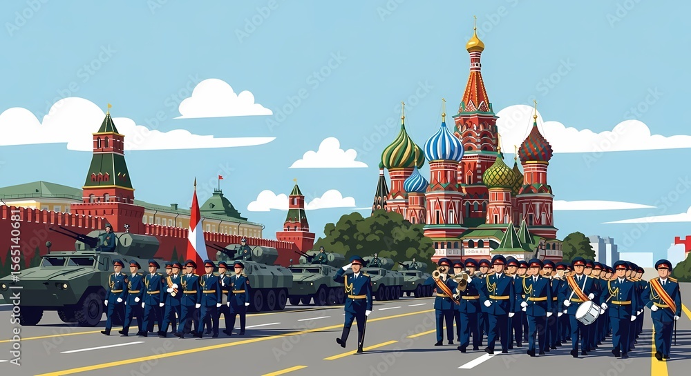 Naklejka premium Winter in Moscow Russia, the historic Kremlin's cathedrals and churches rise majestically under the sky, a landmark of old orthodox architecture near Red Square