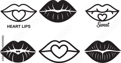 Black and White Lips with Heart and Sweet Designs