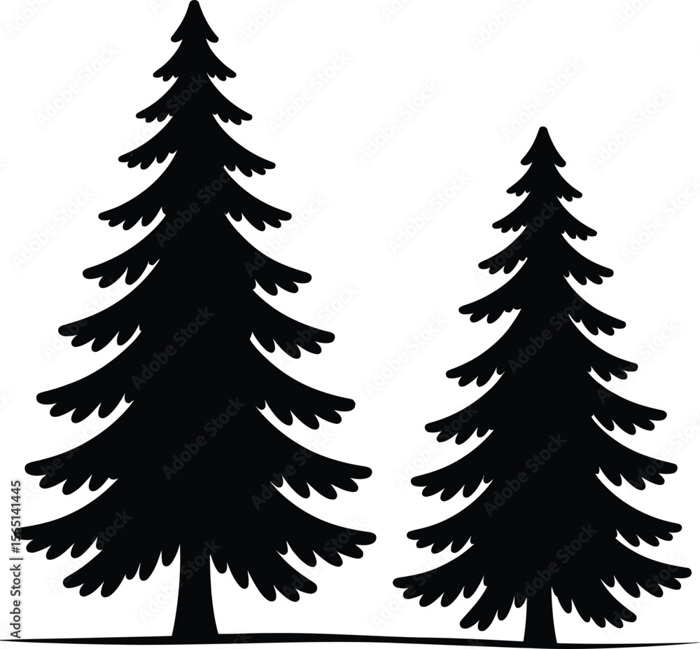 Pine Tree Silhouettes: Evergreen Forest, Nature, Christmas & Winter Icons Pine Tree Silhouettes: Evergreen Forest, Nature, Christmas & Winter Icons