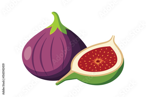 fig fruit and slice on white background