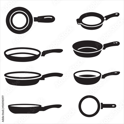 Collection of black silhouettes of various cooking pans