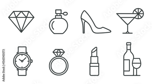 Luxury and fashion icons set – line, elegant and chic style symbols for upscale design