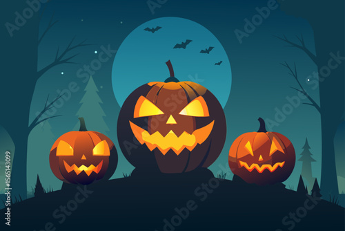 halloween background with pumpkin and bats