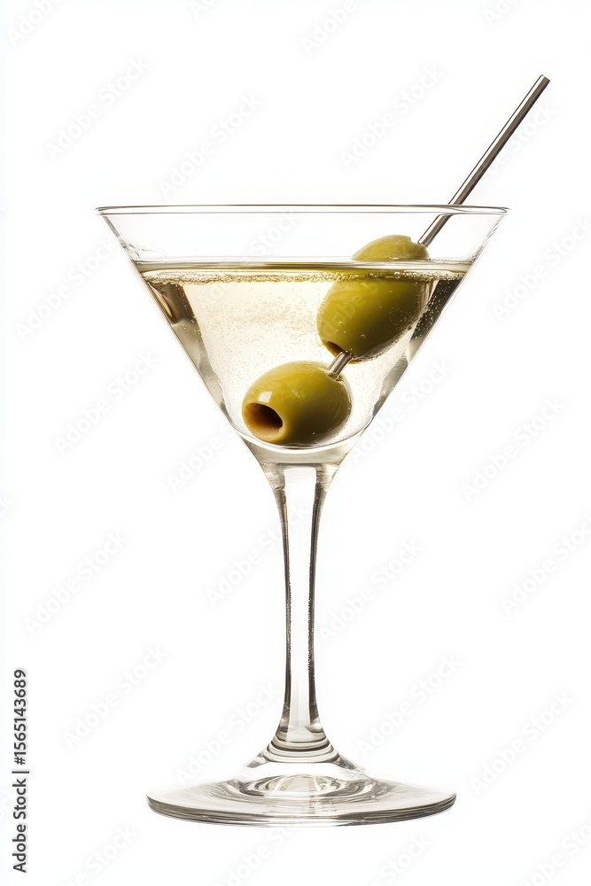 Isolated Martini Glass with Olive on White Background - Classic Cocktail Elegance Isolated Martini Glass with Olive on White Background - Classic Cocktail Elegance