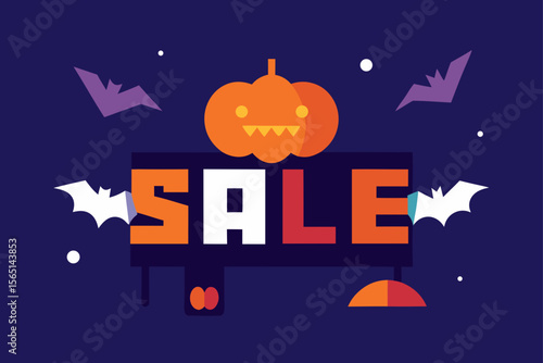 halloween background with pumpkin and bats