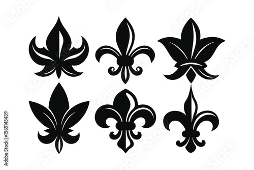 fleur de lis icons set black silhouette on white background