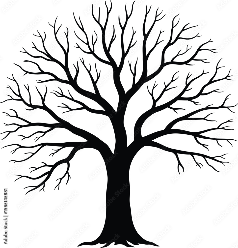 Obraz premium Minimalist Bare Tree: Winter, Nature, Branch & Root Silhouette Art
