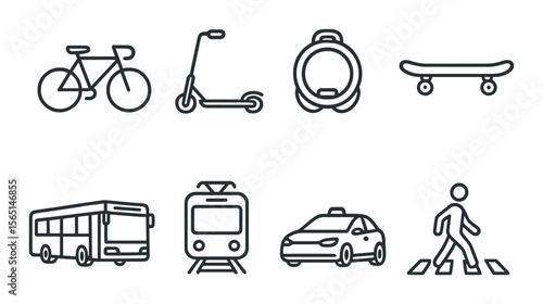 Urban transport icons set in outline style – mobility, commuting and transit symbols