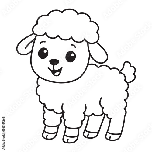 Cute cartoon sheep coloring page design