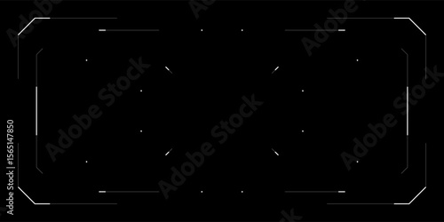 Futuristic HUD UI overlay for drone, game or cyberpunk tech interface. Glitchy digital screen with radar, data frame, sci fi control elements, FPV view and sleek sci system layout on dark background.