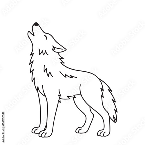 Outlined howling wolf silhouette, perfect for children's books.