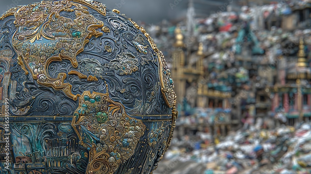 Obraz premium A globe fashioned from single-use plastics serves as a visual representation of the environmental harm and waste crisis it causes