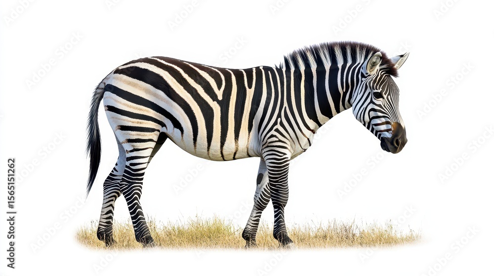 Obraz premium Striped Wild Zebra on a Crisp White Canvas: Nature's Artistic Marvel