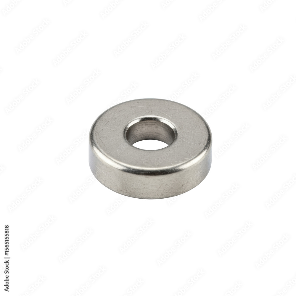 A single, pristine, polished stainless steel finishing washer, small and circular with a beveled edge, isolated on a transparent seamless background, high-key product photography concept A single, pristine, polished stainless steel finishing washer, small and circular with a beveled edge, isolated on a transparent seamless background, high-key product photography concept