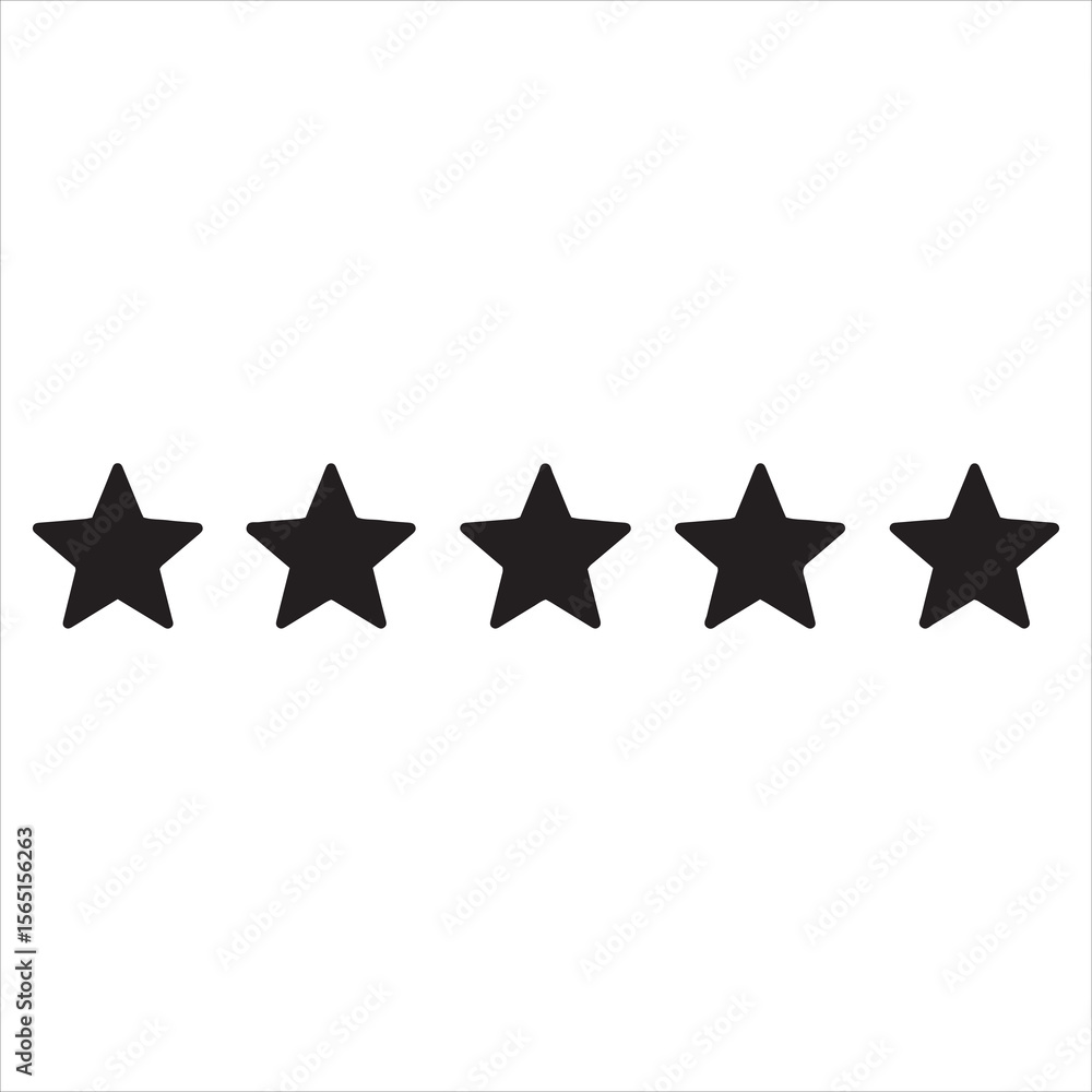 Obraz premium Five solid black stars arranged horizontally on a white background