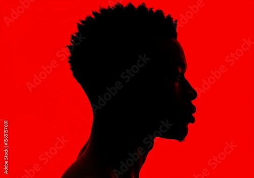 A silhouetted mans profile stands out against a red background