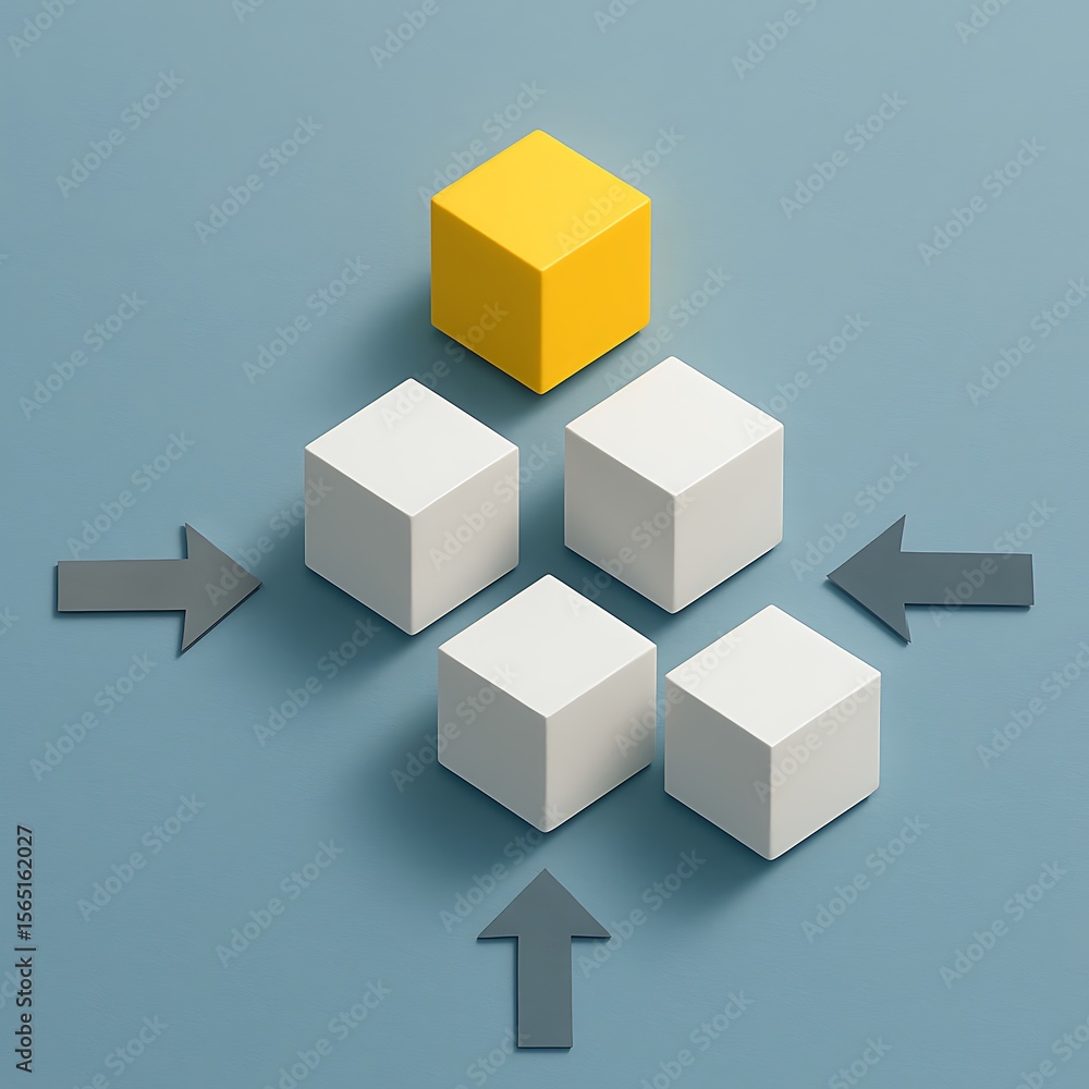 Obraz premium Strategic Direction Yellow Cube Leading White Cubes.