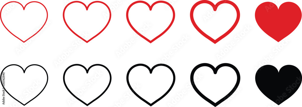 Heart vector icon. Heart shape vector. Love symbol illustration. Heart, love, romance or valentine's day red heart. Collection of heart illustration with different style Heart vector icon. Heart shape vector. Love symbol illustration. Heart, love, romance or valentine's day red heart. Collection of heart illustration with different style