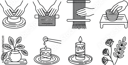 Black Line Art Craft Activities Pottery Weaving Candlemaking