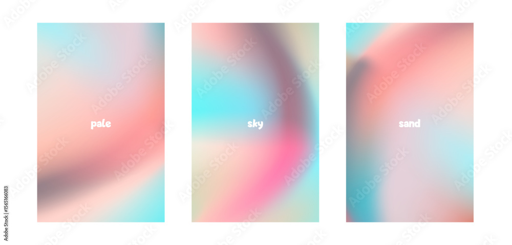 Fototapeta premium Set of pale pastel gradient backgrounds. Pinkish vertical abstract gradients with elegant waves. Simple, silk soft vector banner illustration