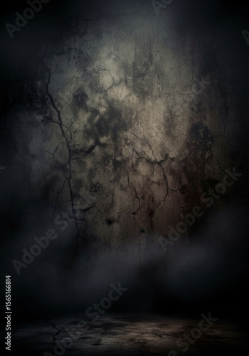 Dark Cracked Wall Background - Spooky, mysterious background featuring a dark, cracked wall with fog or smoke at the bottom. Perfect for horror, thriller, or mystery themes