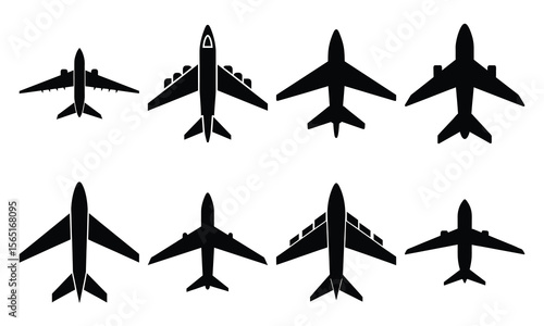Military and Civilian Airplane Silhouette Vector Set in Clean Black and White Outline Style