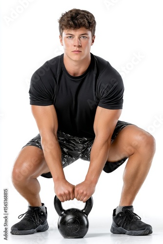Picture of a man without a shirt exercising with a weight during his workout