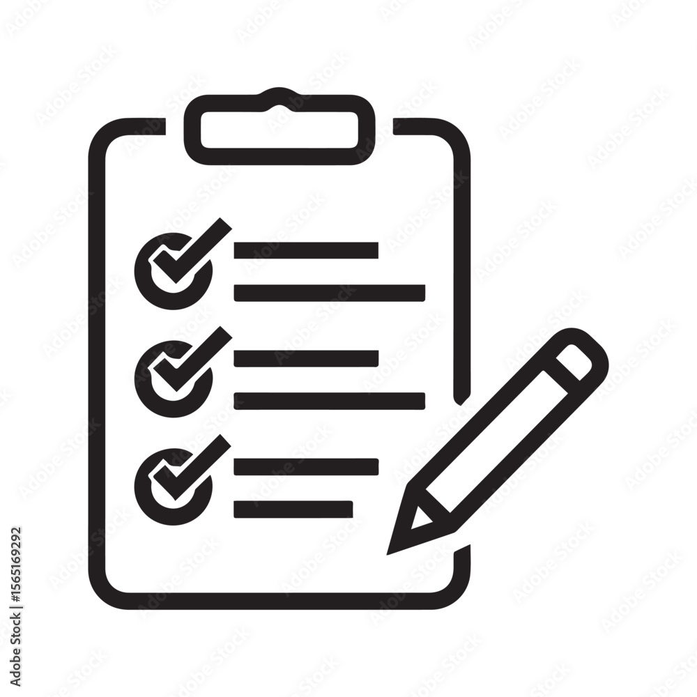 Checklist Icon with Clipboard and Pencil – Task Management Outline Symbol Checklist Icon with Clipboard and Pencil – Task Management Outline Symbol