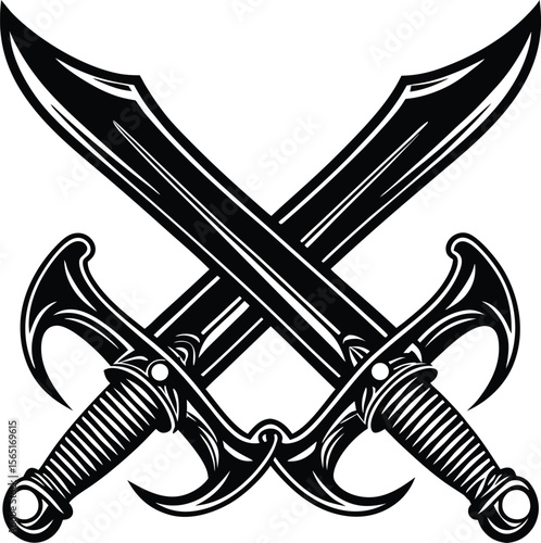 Sword and shield weapon symbol design vector illustration, crusade, hero, chivalry, security, safety