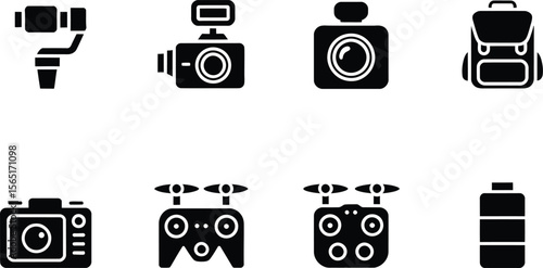 Black Silhouettes Action Camera Drone Backpack Gimbal Icons