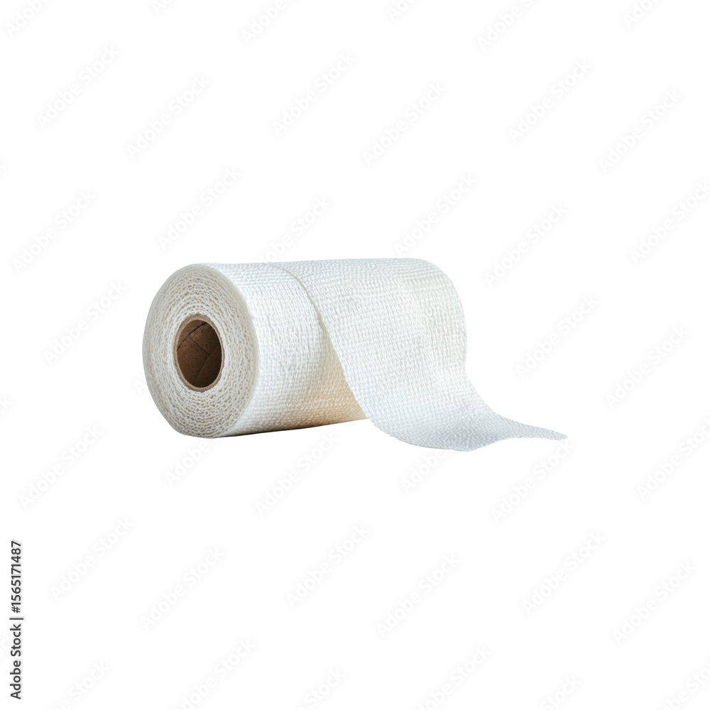 Fototapeta premium White Cohesive Medical Bandage Roll for Wrapping and Support Isolated on White Background