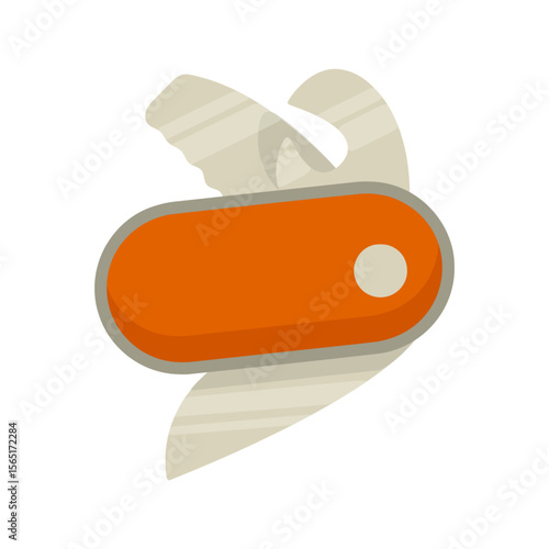 Camping Knife Flat Illustration. Orange folding knife with blade drawn in flat style on plain background.