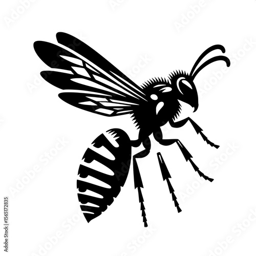 Black and White Vector of a Wasp Silhouette