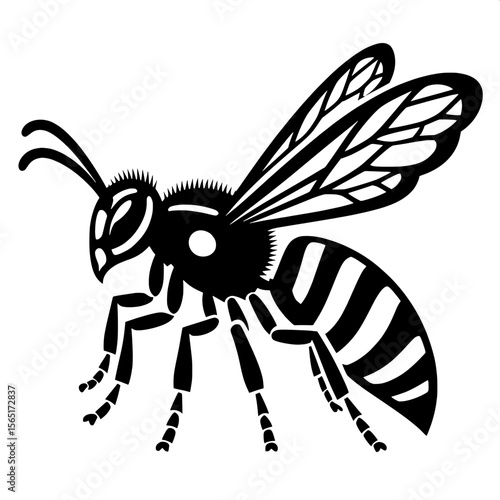 Black and White Vector of a Wasp Silhouette