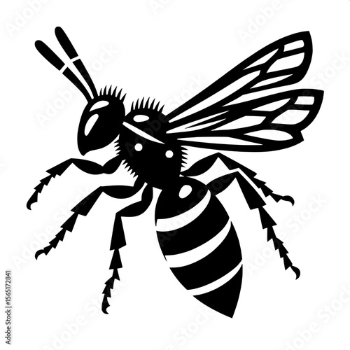Black and White Vector of a Wasp Silhouette