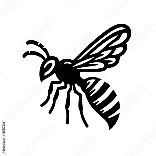 Black and White Vector of a Wasp Silhouette