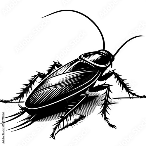 Black and White Vector of a Cockroach Silhouette