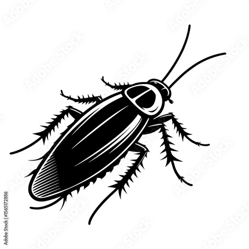 Black and White Vector of a Cockroach Silhouette