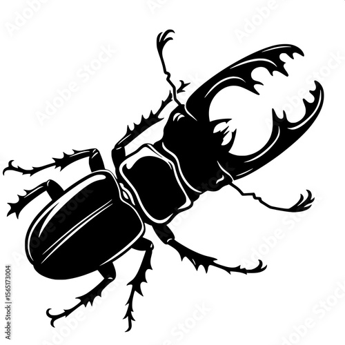Black and White Vector of a Stag Beetle Silhouette