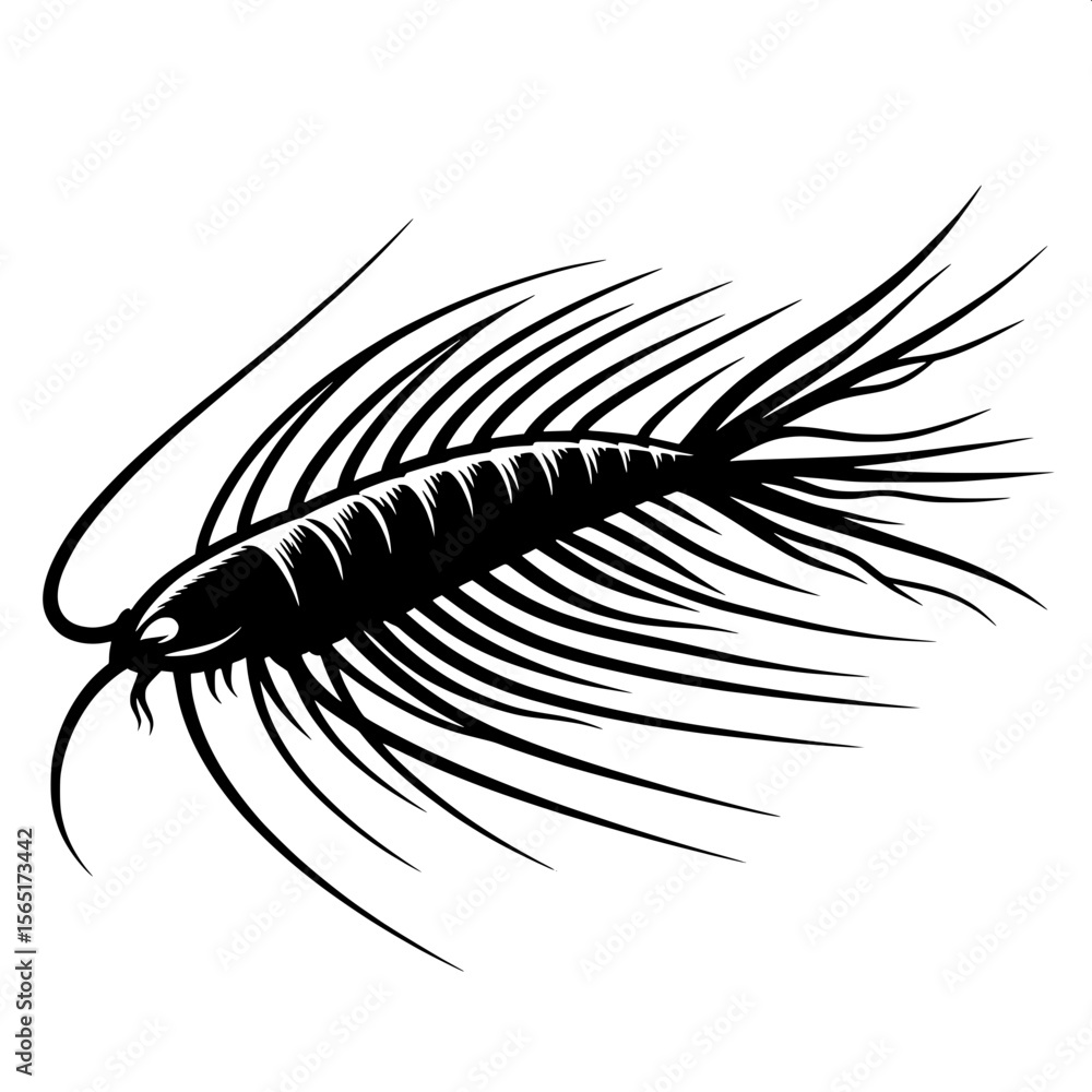 Black and White Vector of a Silverfish Silhouette Black and White Vector of a Silverfish Silhouette